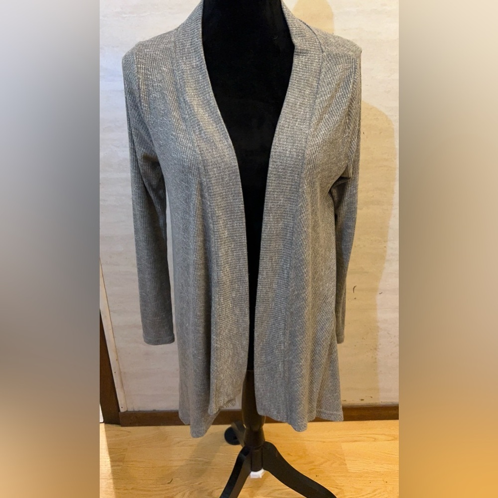 Poof! Open-Front Light Gray Ribbed Cardigan